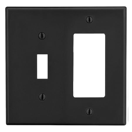 Hubbell Wiring Device-Kellems Wallplate, 2-Gang, 1) Toggle 1) Receptacle, Black P126BK